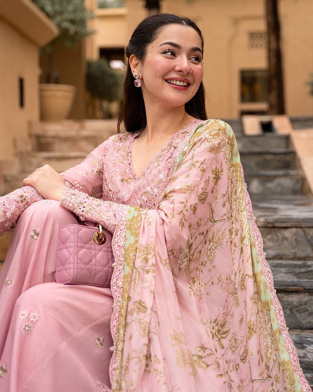 Tea Pink - 03 Piece Lawn Sharara Suit | Ready To Wear