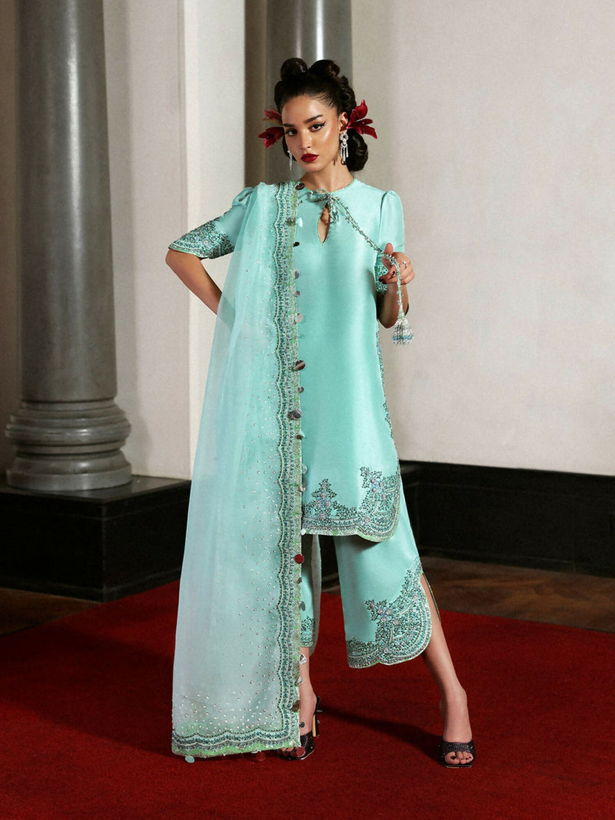 3 Piece Stitched Indian Raw Silk  Suit - Ready to Wear