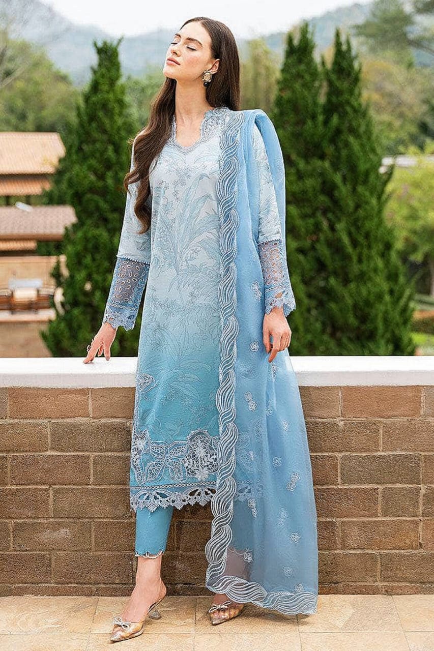 Luxury Stitched Lawn Suit with Embroidered Organza Dupatta