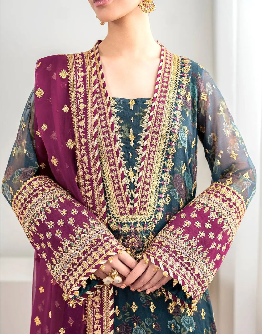 3  Piece Stitched Chiffon and silk suit
