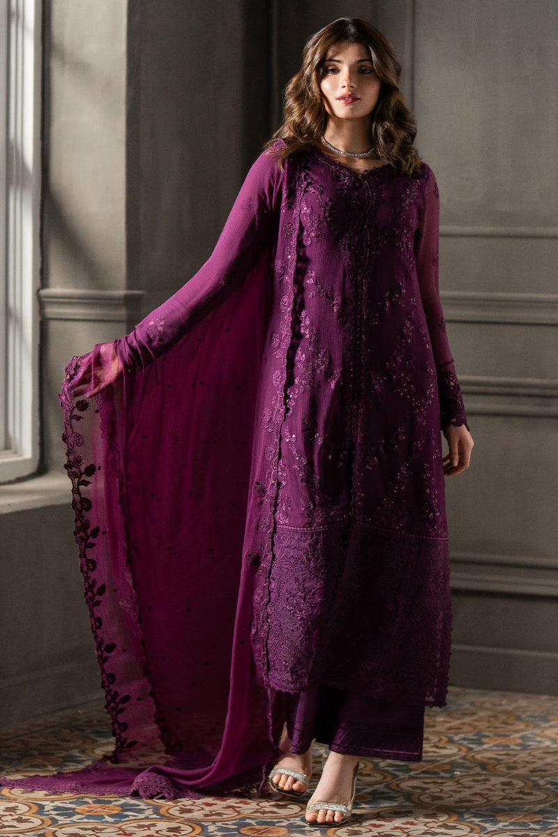 Purple Chiffon Embroidered Dress