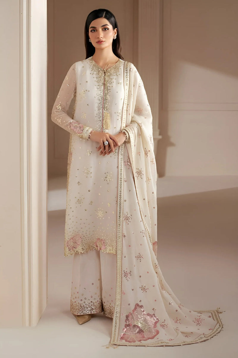 3 Piece Chiffon Embroidered Stitched Suit