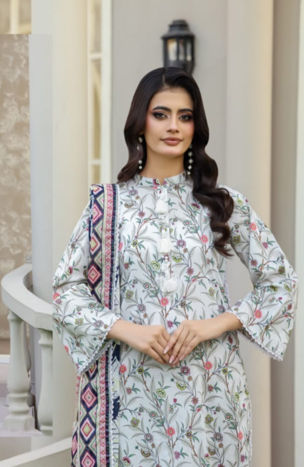 03-Piece Printed Lawn Suit - Ready To Wear