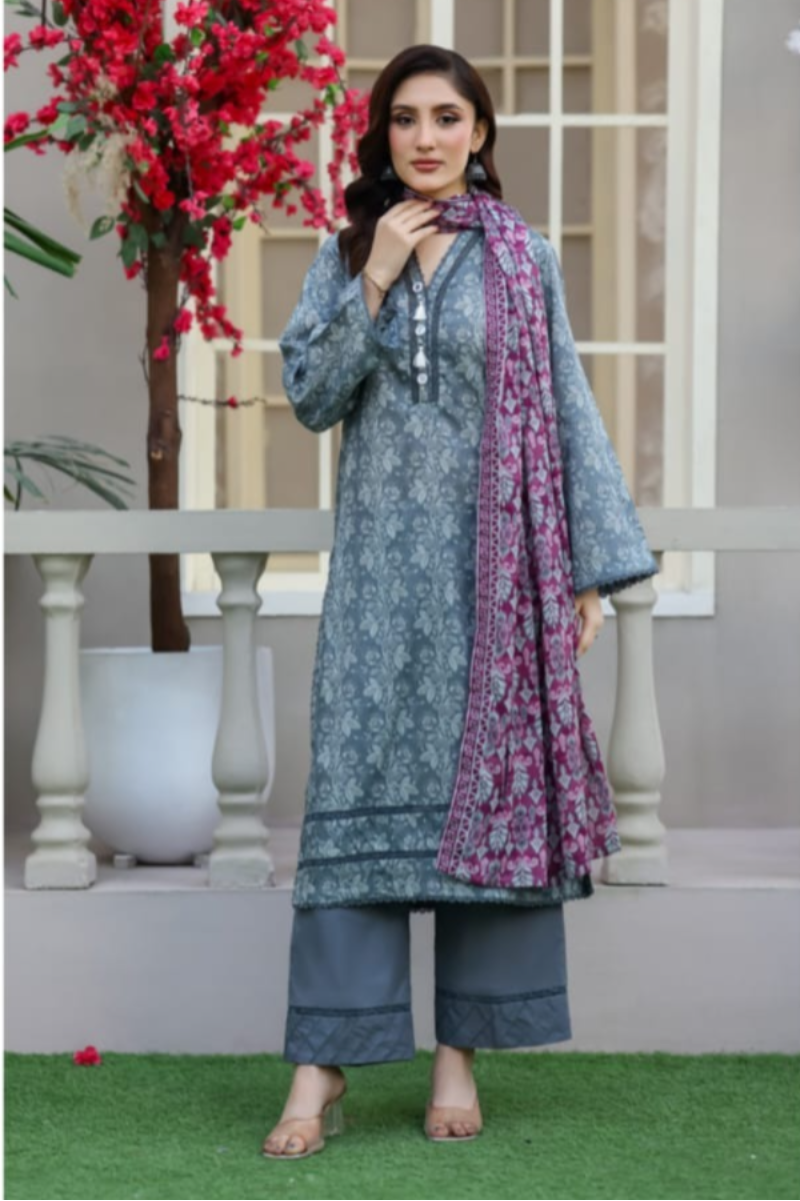 03-Piece Printed Lawn Suit - Ready To Wear
