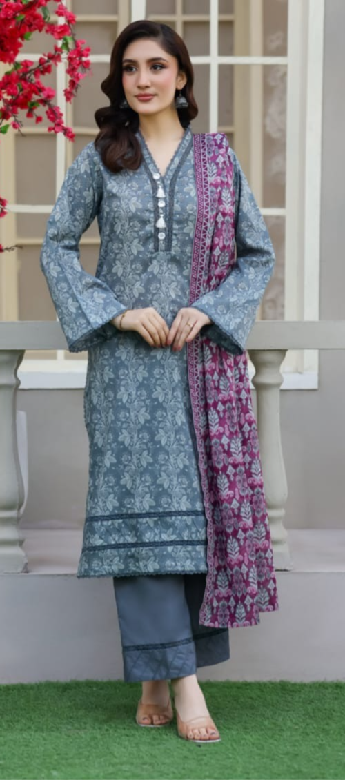 03-Piece Printed Lawn Suit - Ready To Wear