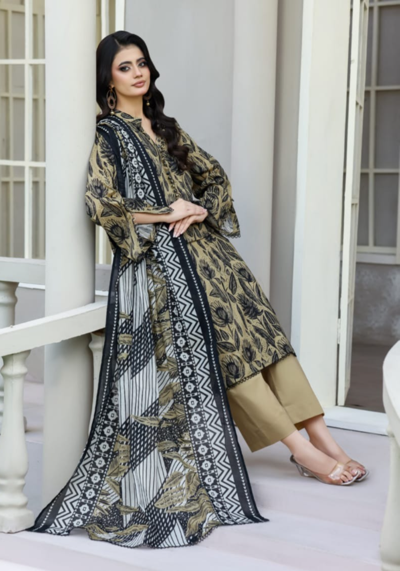 03-Piece Printed Lawn Suit - Ready To Wear