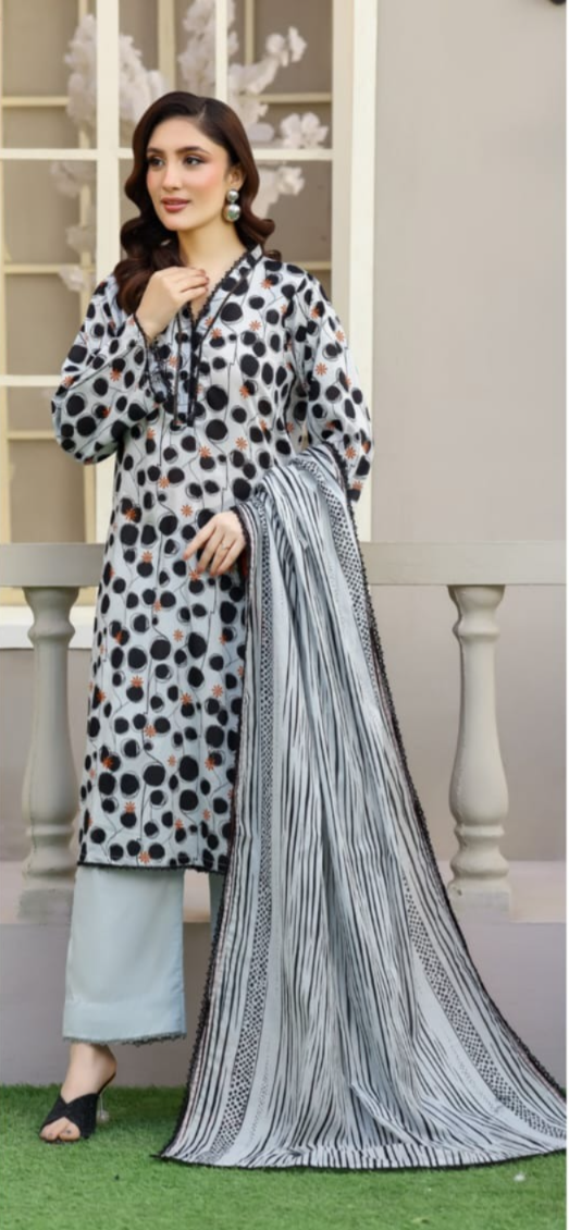 03-Piece Printed Lawn Suit - Ready To Wear