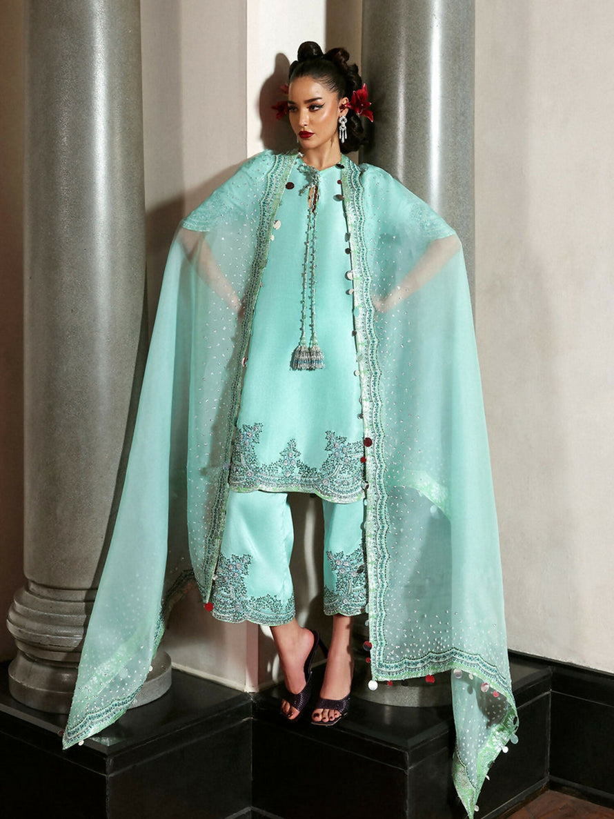 3 Piece Stitched Indian Raw Silk  Suit - Ready to Wear