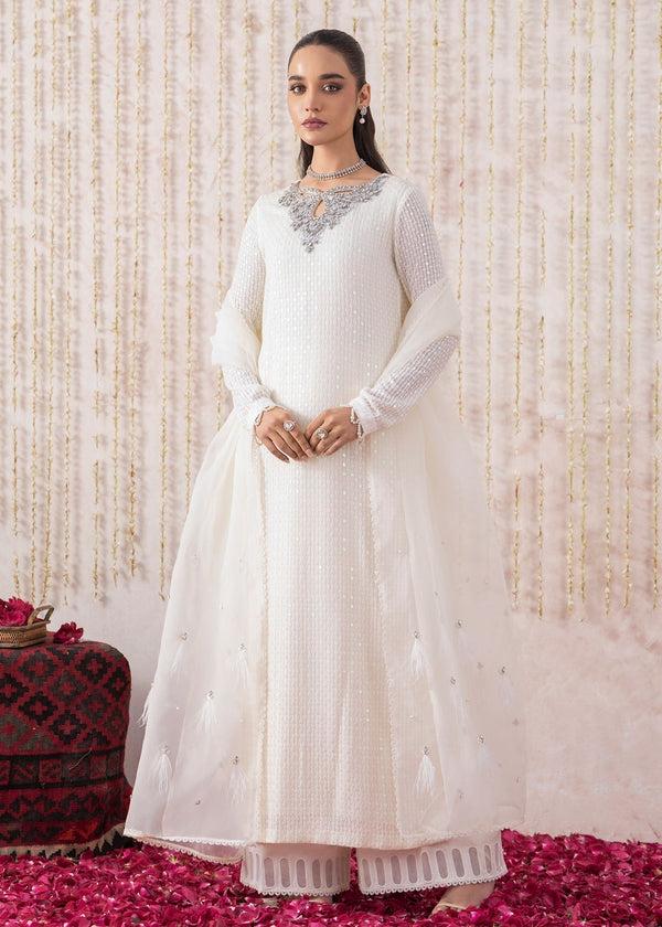 Luxury Heavy Embroidered Chiffon Long Shirt with Gharara | Formal & Festive Wear