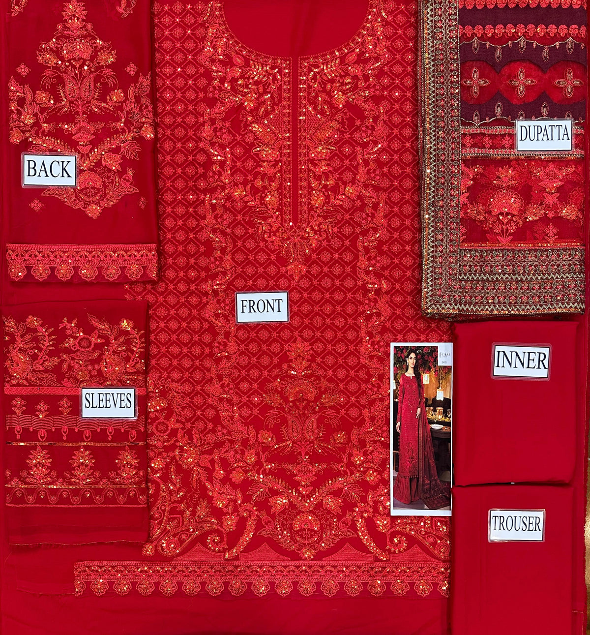 Ruby Red Luxury Chiffon Embroidered Suit with Gharara | Elegant Formal & Festive Wear