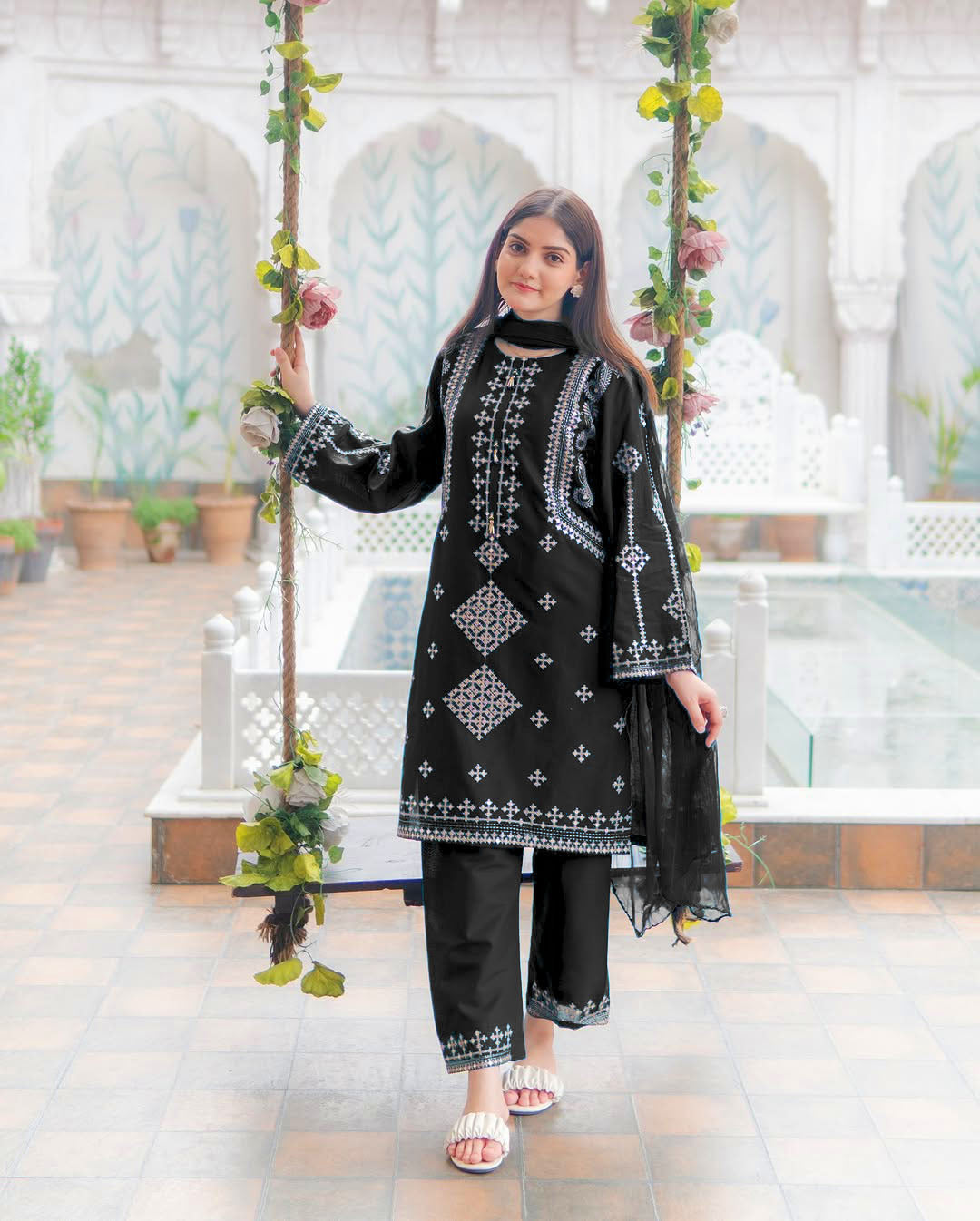 Embroidered Cotton Suit with Matching Dupatta | Traditional Pakistani Everyday & Festive Wear