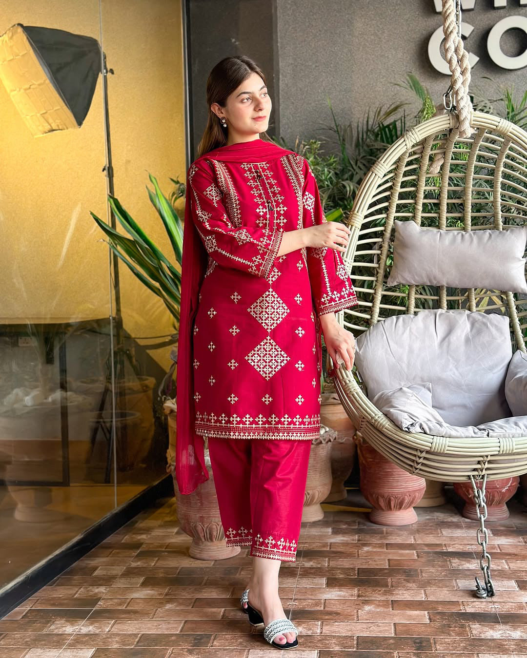Embroidered Cotton Suit with Matching Dupatta | Traditional Pakistani Everyday & Festive Wear