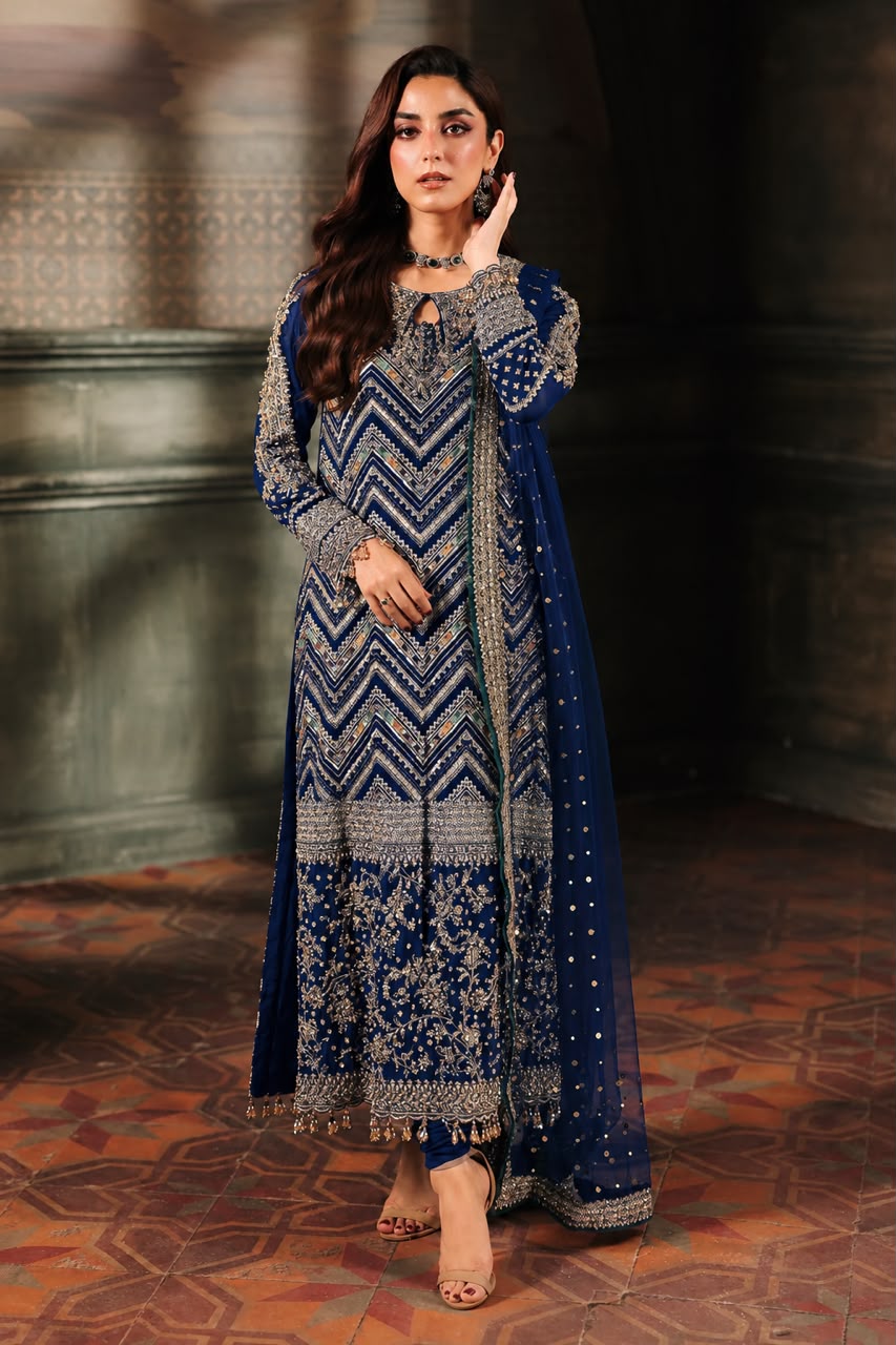 Embroidered Chiffon Kurti with Trouser and Dupatta Set – Luxury Festive Wear
