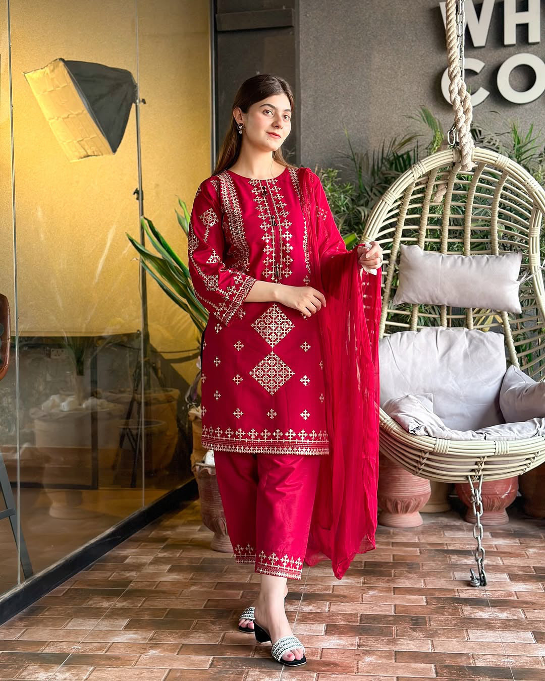 Embroidered Cotton Suit with Matching Dupatta | Traditional Pakistani Everyday & Festive Wear