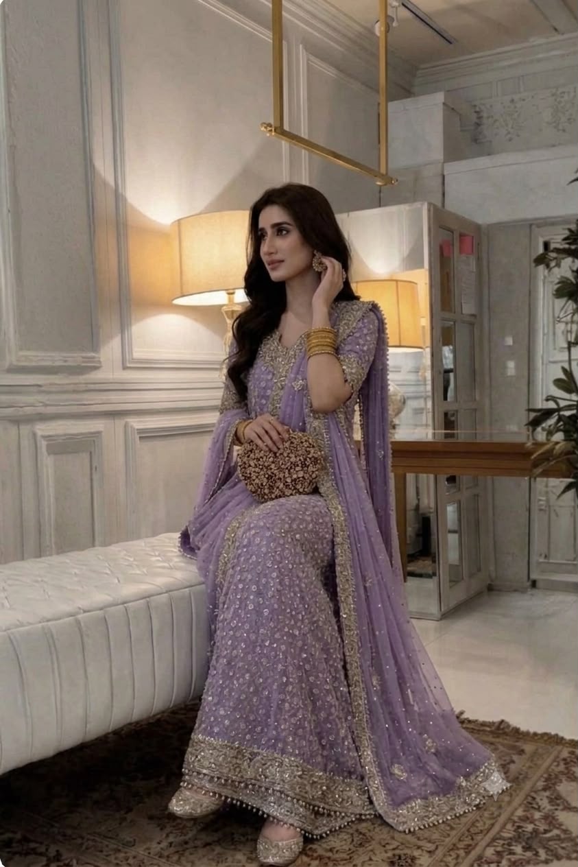 Luxury Chiffon Suit with Adda Work & Matching Clutch | Elegant Festive & Wedding Wear