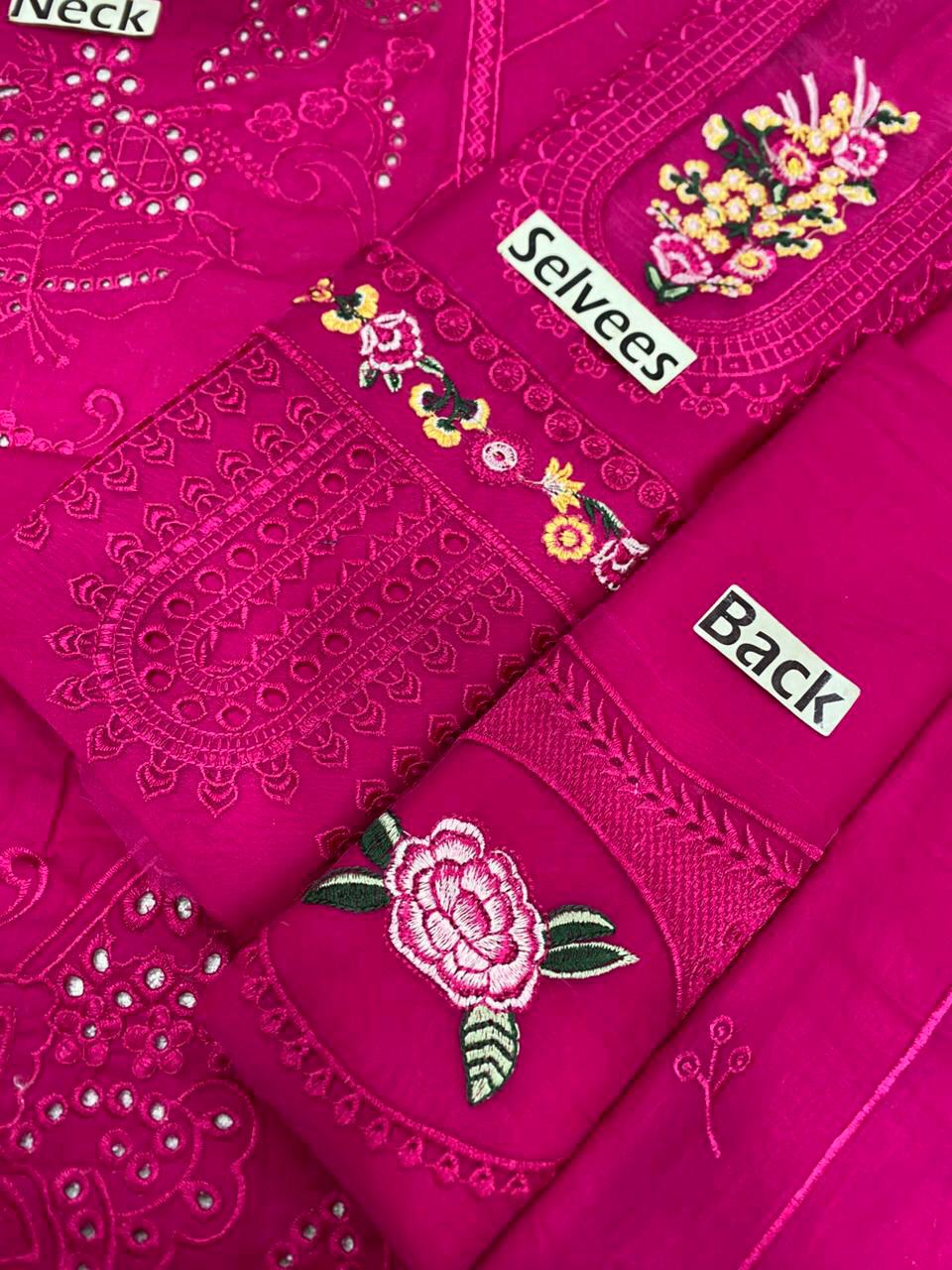 Luxury Fuchsia Pink 3 Piece Lawn Suit