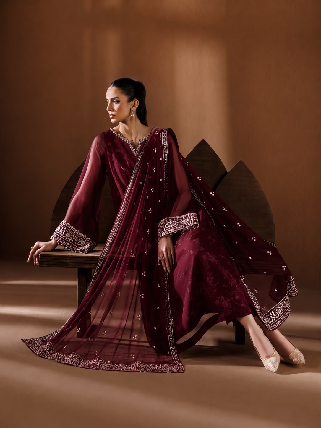Luxury Chiffon Printed and Embroidered Suit | Elegant Formal & Festive Wear