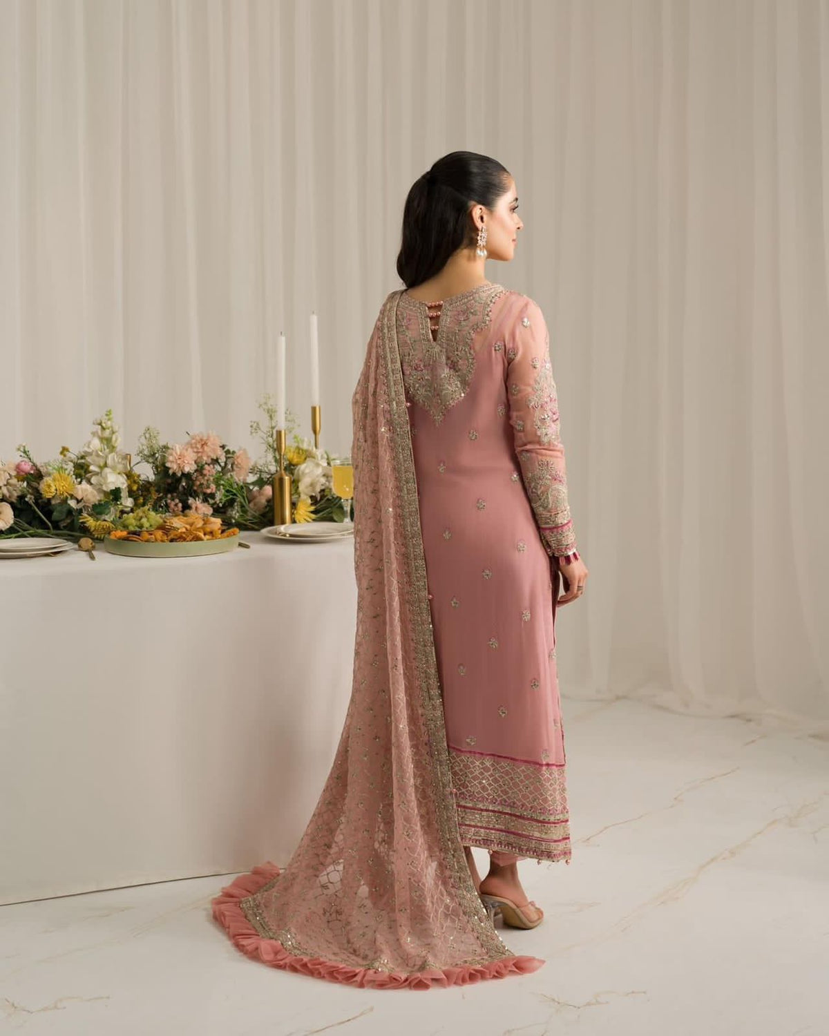Blush Pink Luxury Chiffon Embroidered Suit | Elegant Formal & Festive Wear