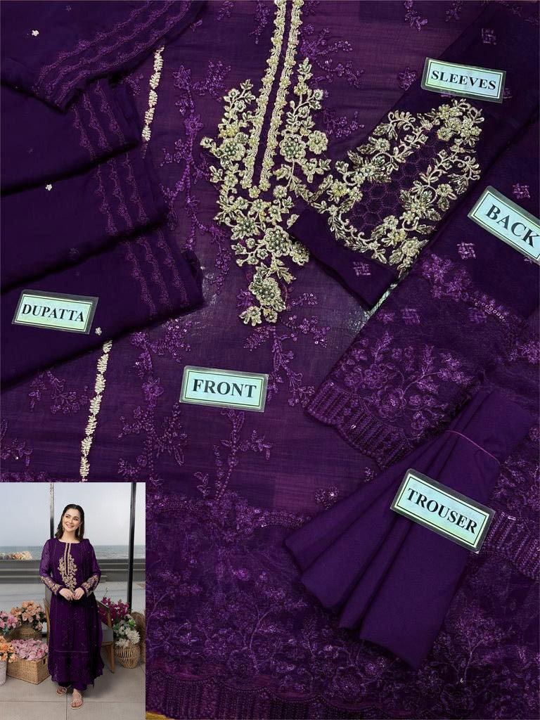 Luxury Chiffon Suit with Malai Trouser | Elegant Pakistani Festive Wear