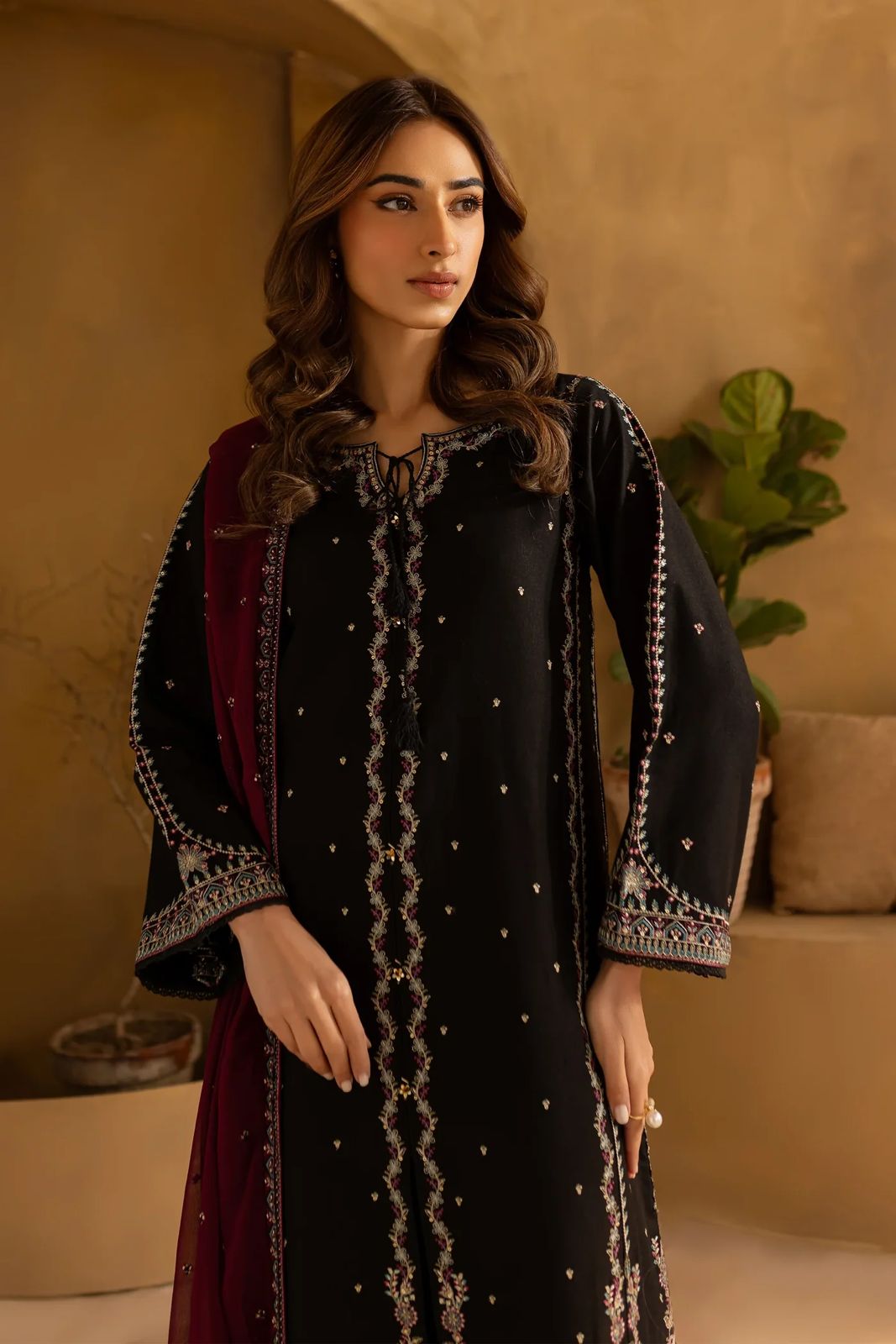 Embroidered Cotton Silk Sequence Work Suit with Chiffon Dupatta | Luxury Festive Wear