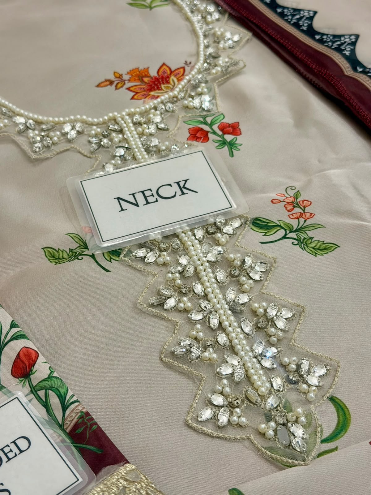 Formal Flowing Kaftan Ensemble with Embellished Neckline