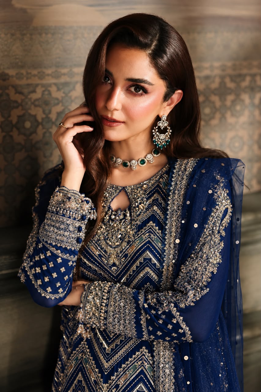 Embroidered Chiffon Kurti with Trouser and Dupatta Set – Luxury Festive Wear