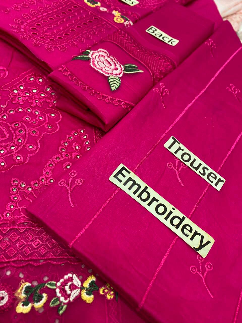 Luxury Fuchsia Pink 3 Piece Lawn Suit