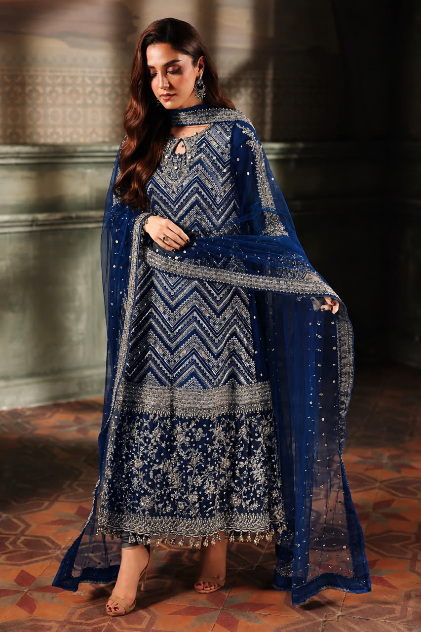 Embroidered Chiffon Kurti with Trouser and Dupatta Set – Luxury Festive Wear