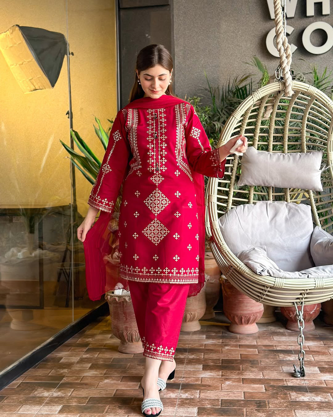 Embroidered Cotton Suit with Matching Dupatta | Traditional Pakistani Everyday & Festive Wear
