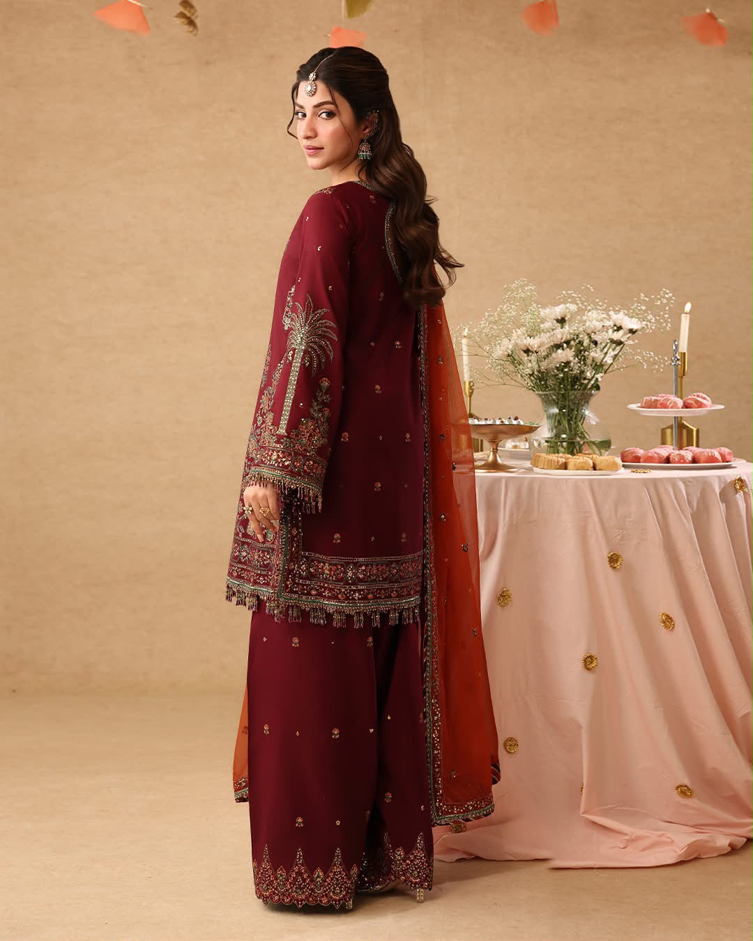 Embroidered Chiffon Kurti with Gharara and Contrast Dupatta Set – Luxury Festive Wear