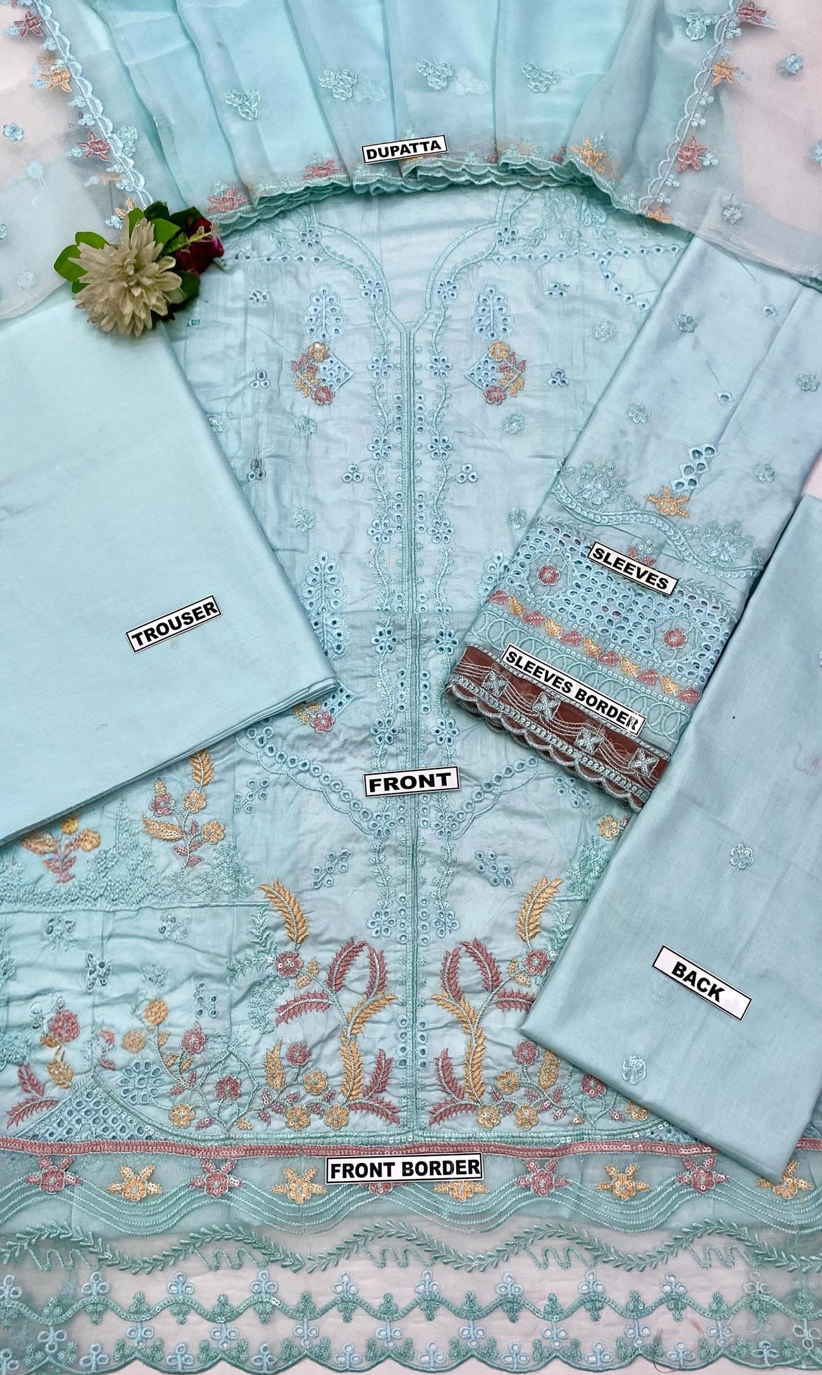 3-Piece Luxury Embroidered Cotton Suit with Soft Chiffon Dupatta