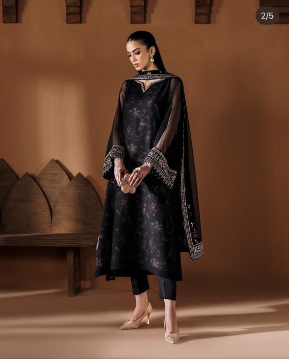 Luxury Chiffon Printed and Embroidered Suit | Elegant Formal & Festive Wear