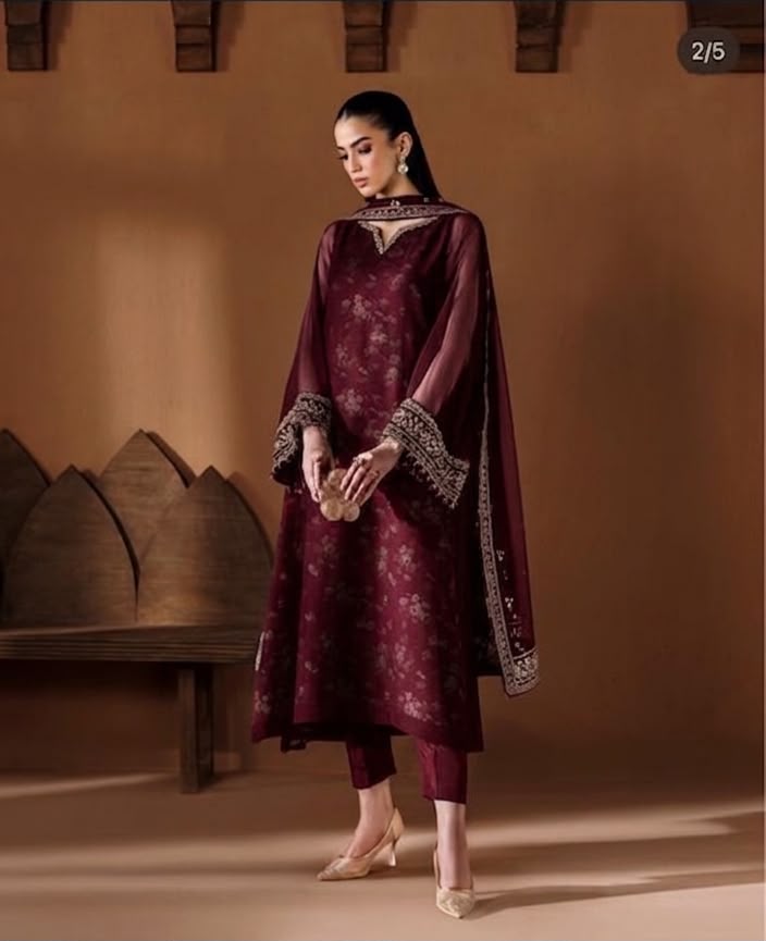 Luxury Chiffon Printed and Embroidered Suit | Elegant Formal & Festive Wear