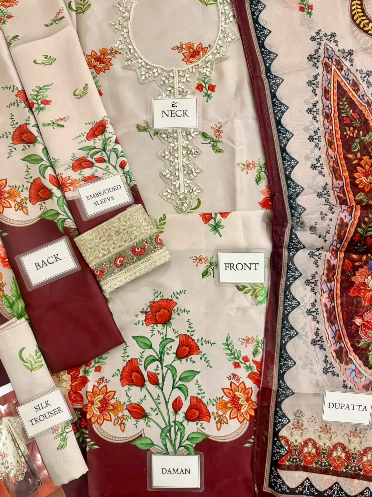 Formal Flowing Kaftan Ensemble with Embellished Neckline