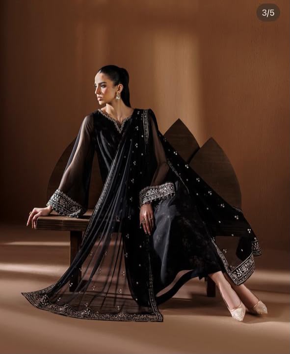 Luxury Chiffon Printed and Embroidered Suit | Elegant Formal & Festive Wear