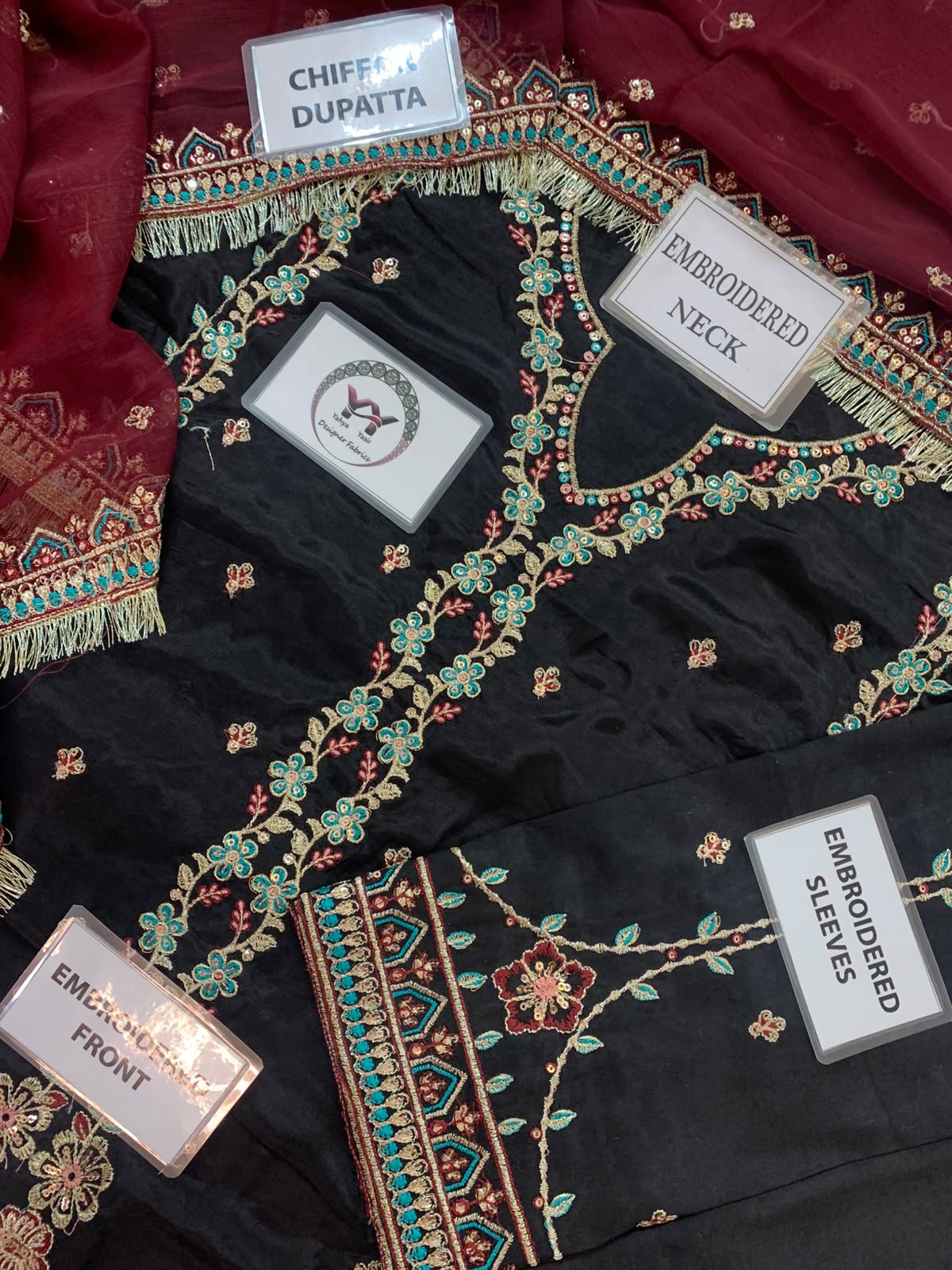 Embroidered Cotton Silk Sequence Work Suit with Chiffon Dupatta | Luxury Festive Wear