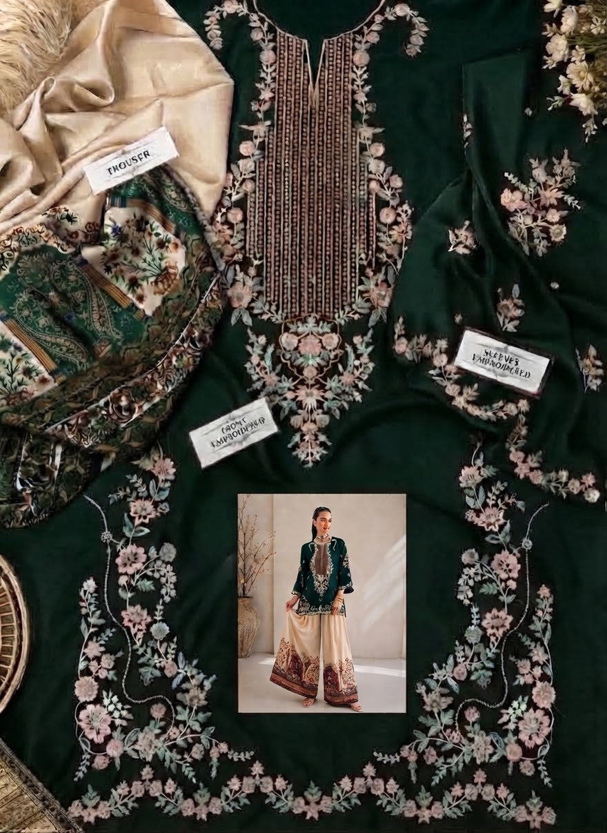 2-Piece Silk Embroidered Suit with Printed Palazzo | Luxury Formal & Festive Wear