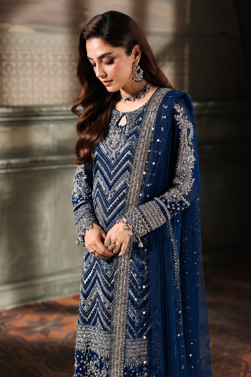 Embroidered Chiffon Kurti with Trouser and Dupatta Set – Luxury Festive Wear