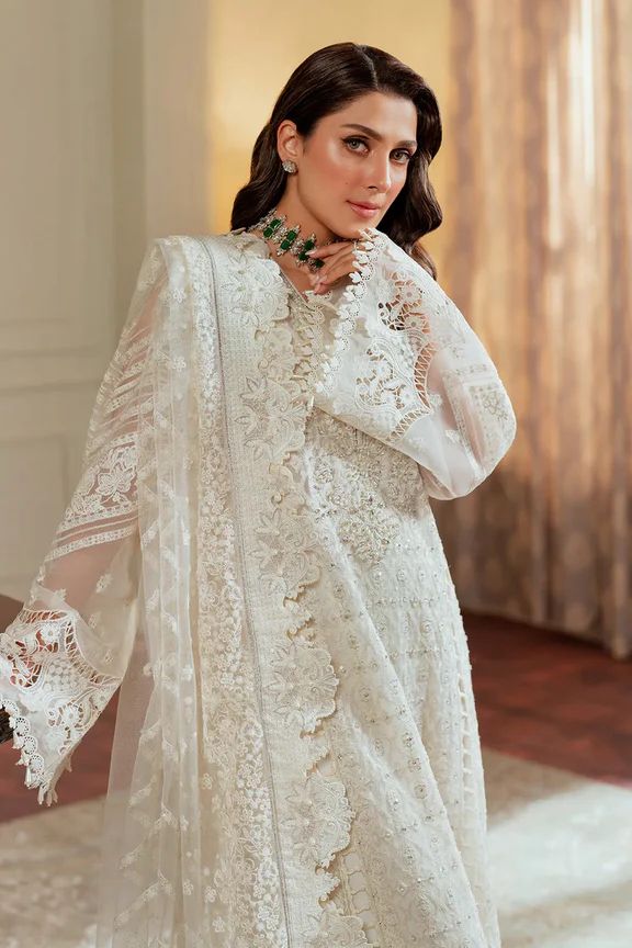 Luxury Heavy Embroidered Organza Shirt with Khadi Dupatta & Silk Trousers