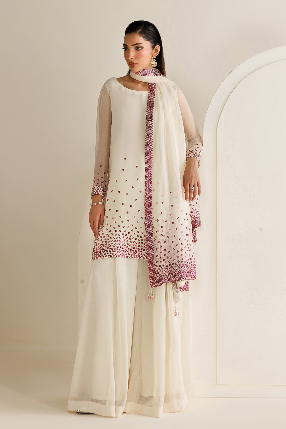 Elegant Chiffon 3-Piece Outfit with Silk Trousers