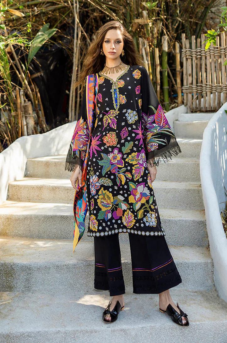 Midnight Black Luxury Printed and Embroidered Suit | Elegant Formal & Festive Wear