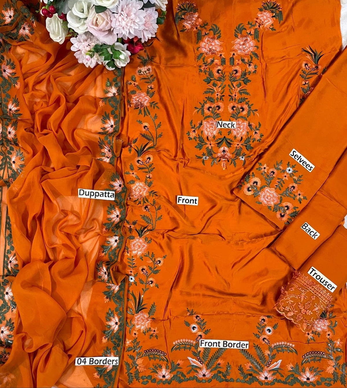 Formal Embellished Long Shirt Ensemble with Matching Dupatta