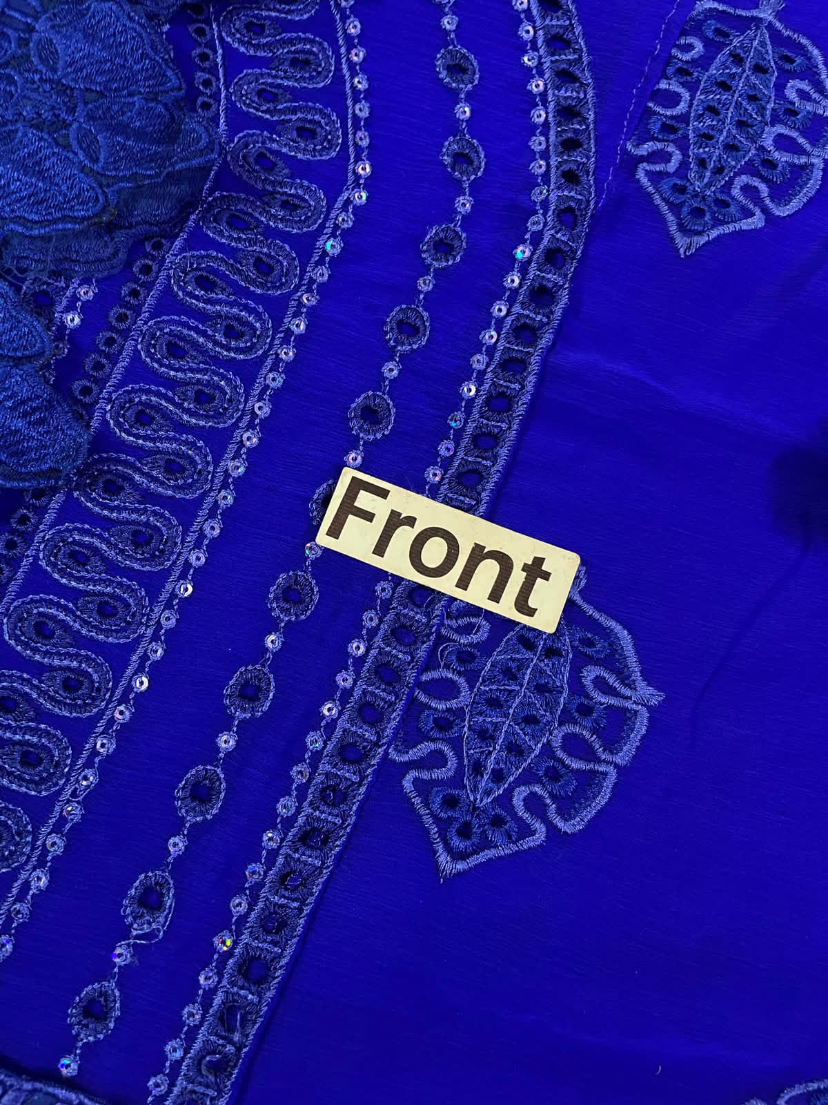 Royal Blue Embellished Chiffon Evening Gown – Elegant Floral Embroidered Occasion Wear