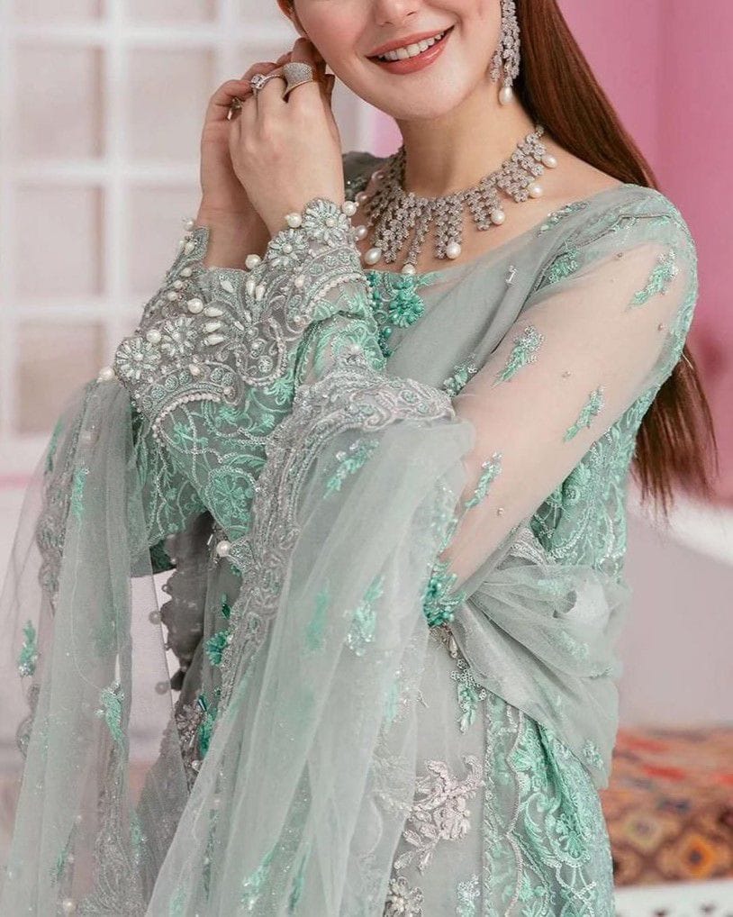 Embroidered Chiffon Kurti with Trouser and Dupatta Set – Luxury Festive Wear