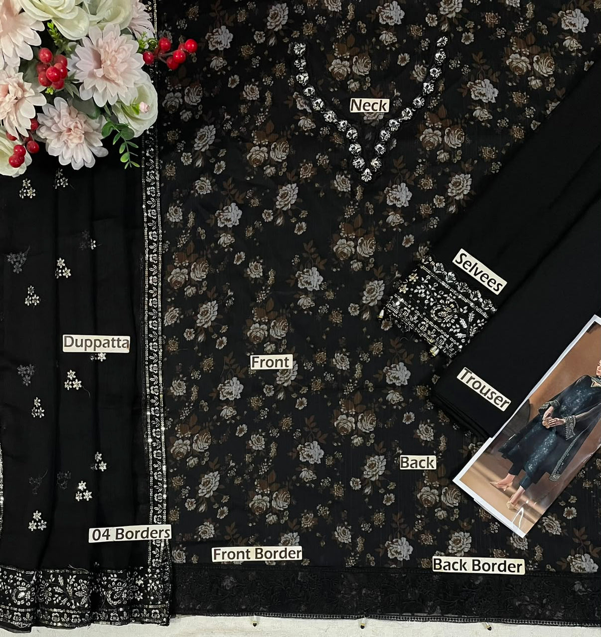 Luxury Chiffon Printed and Embroidered Suit | Elegant Formal & Festive Wear
