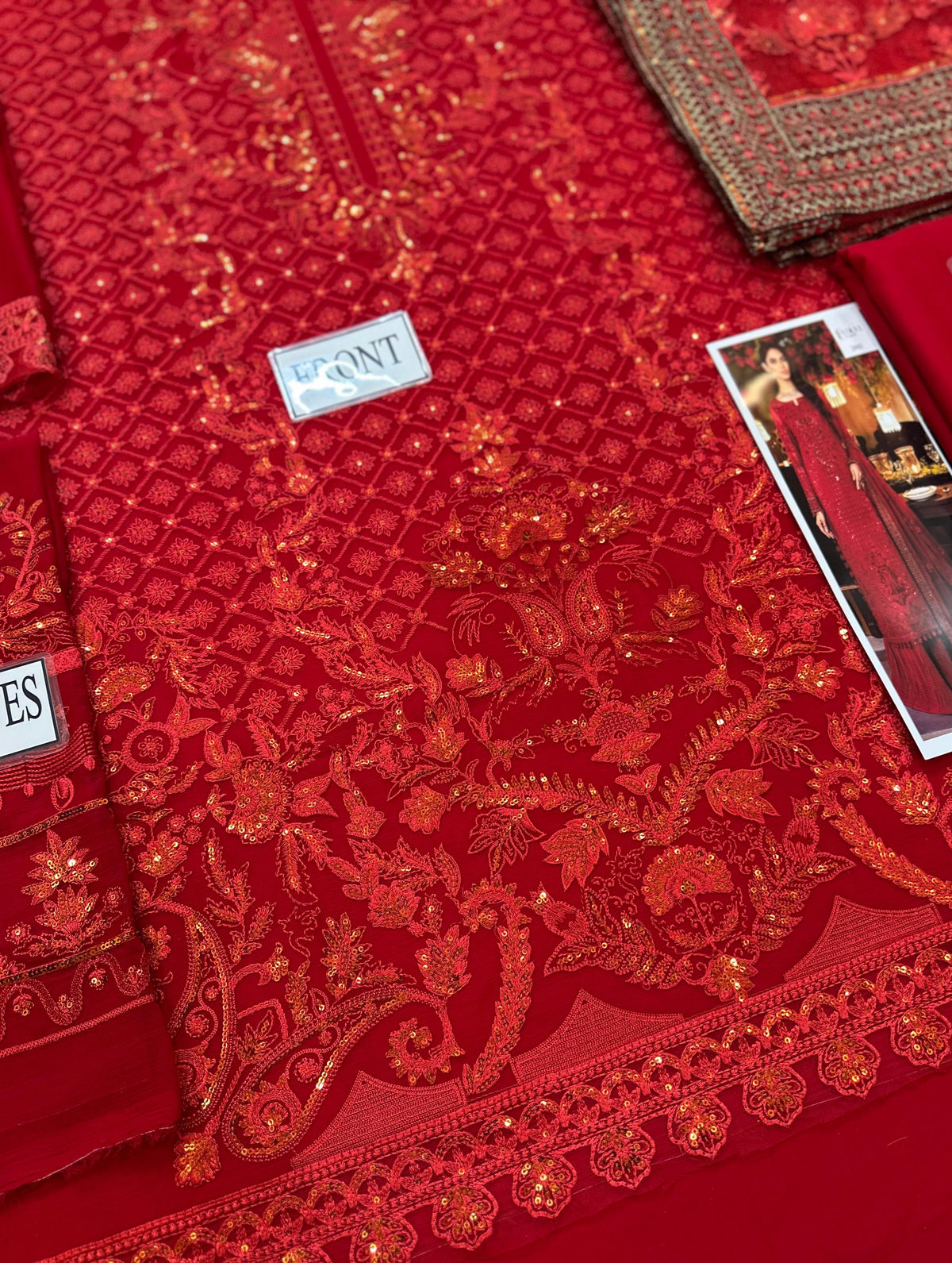 Ruby Red Luxury Chiffon Embroidered Suit with Gharara | Elegant Formal & Festive Wear