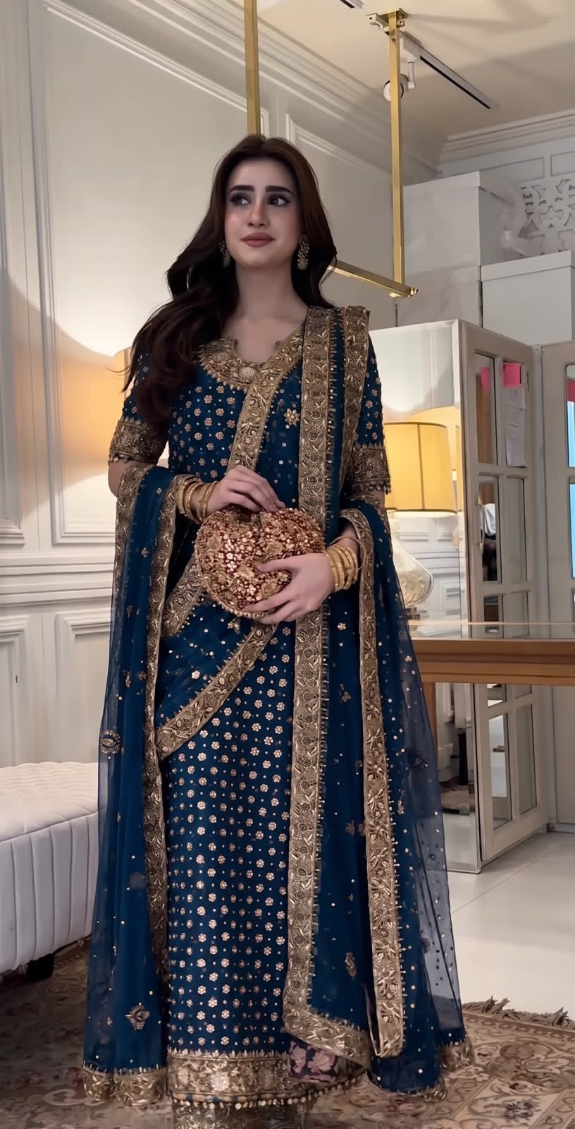 Luxury Chiffon Suit with Adda Work & Matching Clutch | Elegant Festive & Wedding Wear