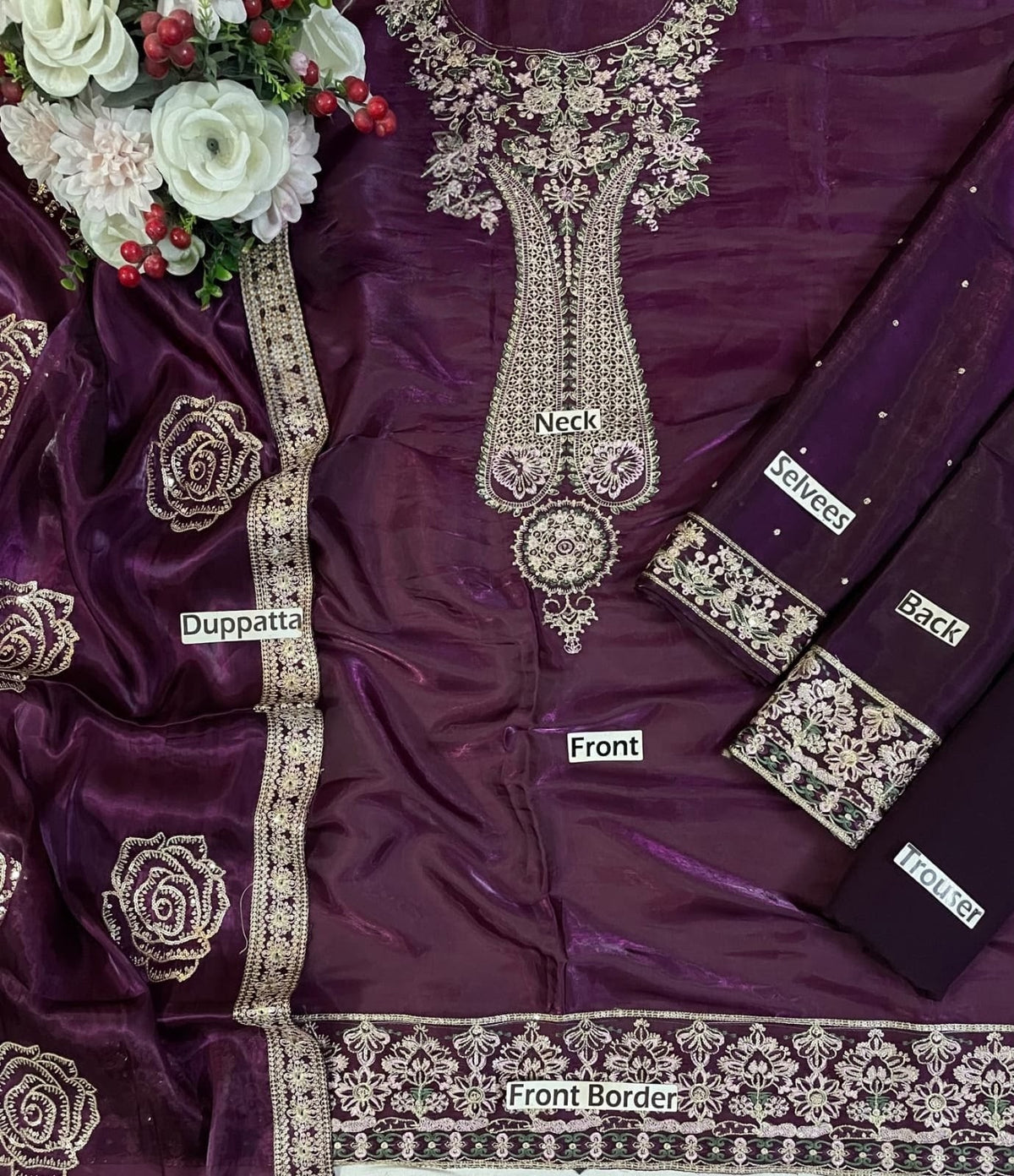Luxury Shesha Lava Silk Suit with Matching Fabric Dupatta & Plain Malai Trouser | Formal & Festive Wear