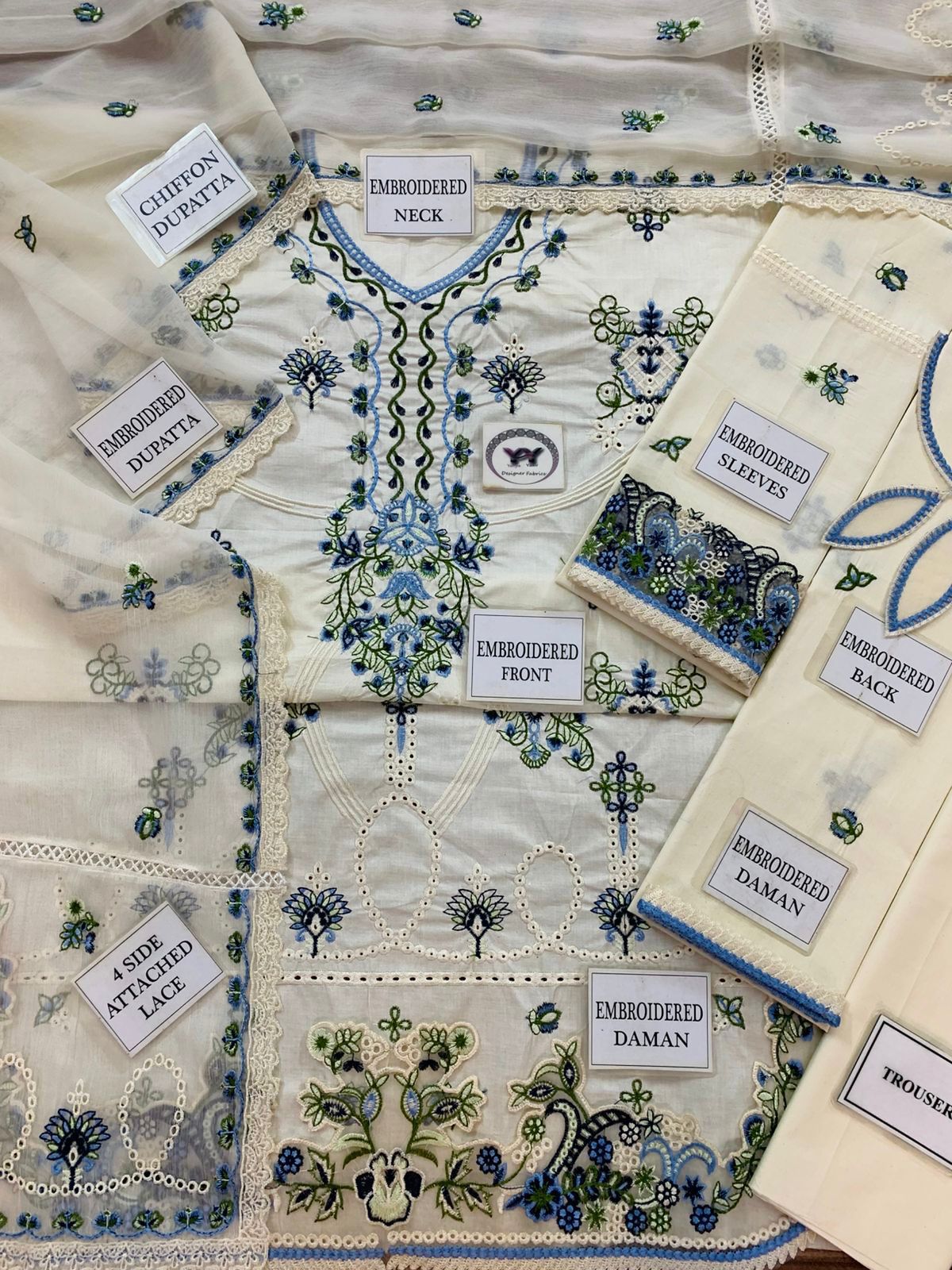 3-Piece Luxury Embroidered Cotton Suit with Embroidered Chiffon Dupatta