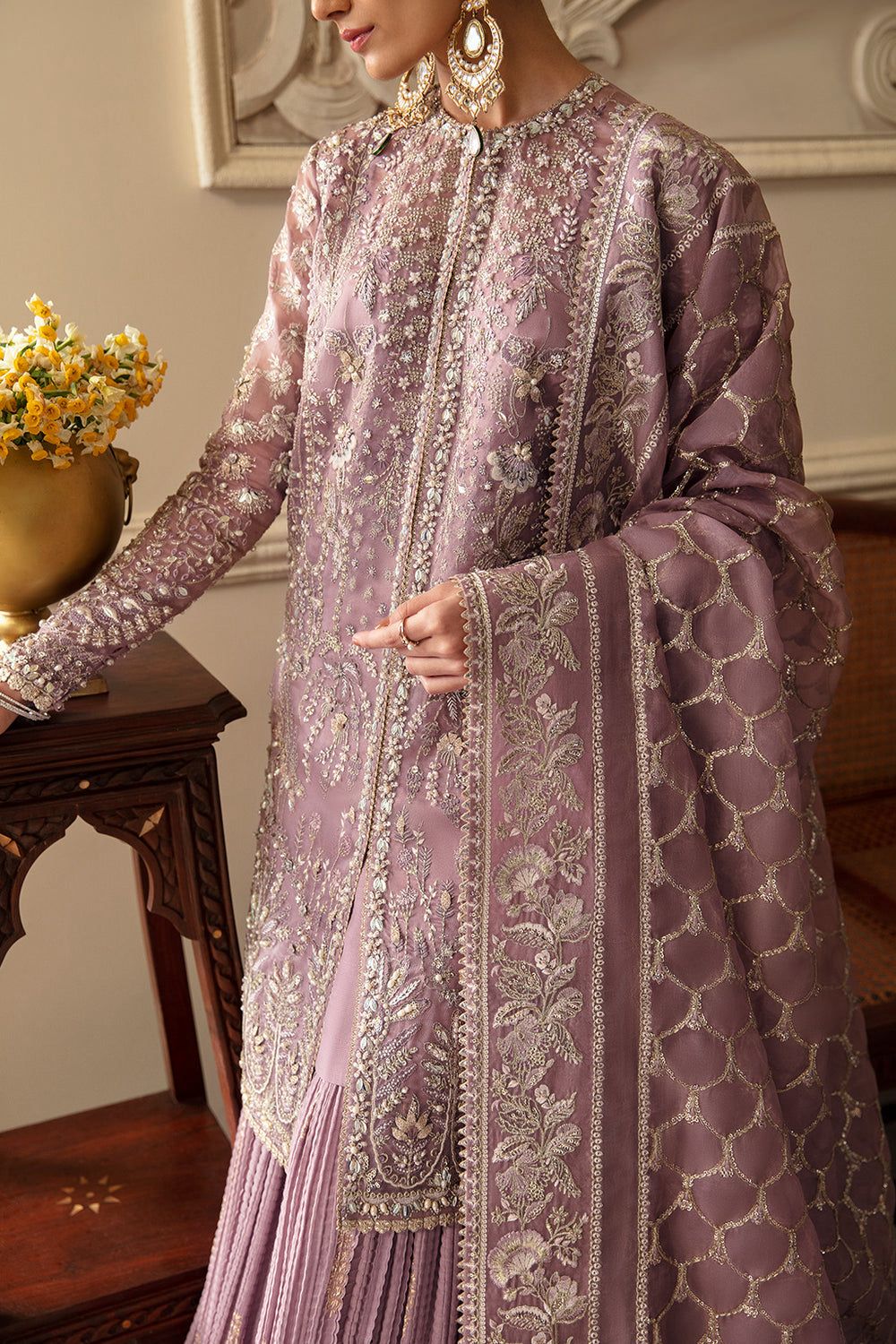 Embroidered Chiffon Kurti with Gharara and Dupatta Set – Luxury Festive Wear